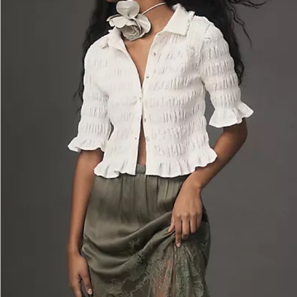 Maeve Smocked Button-Front Top - Picture 5 of 8